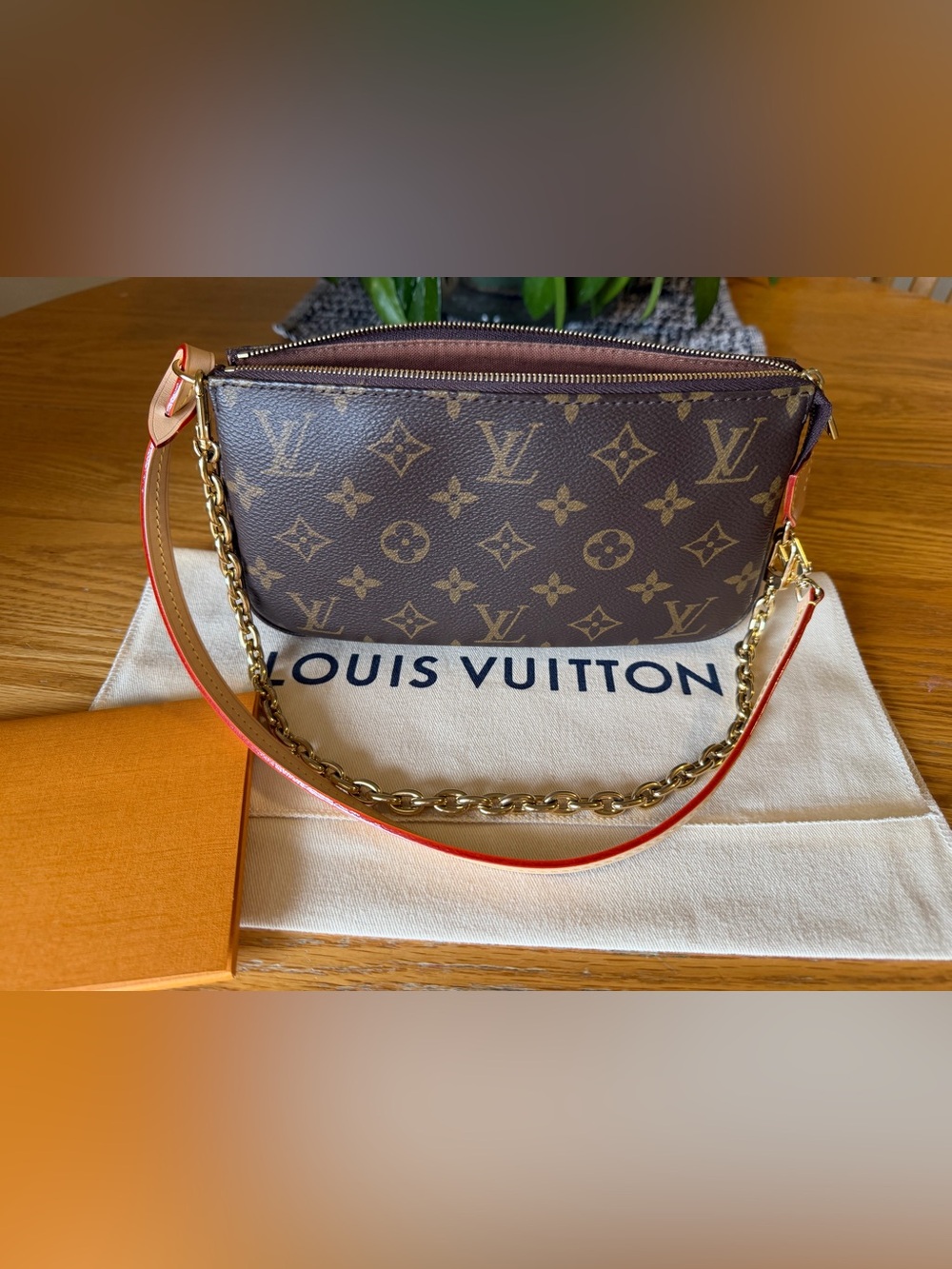 Louis Vuitton Monogram Pochette NM Shoulder Bag W/ Gold Chain Strap